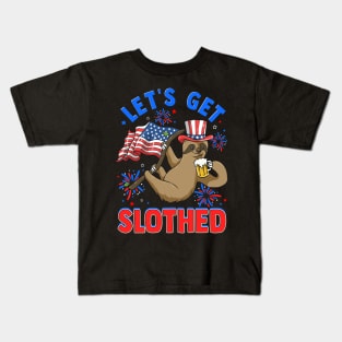 4th of July LET'S GET SLOTHED Kids T-Shirt